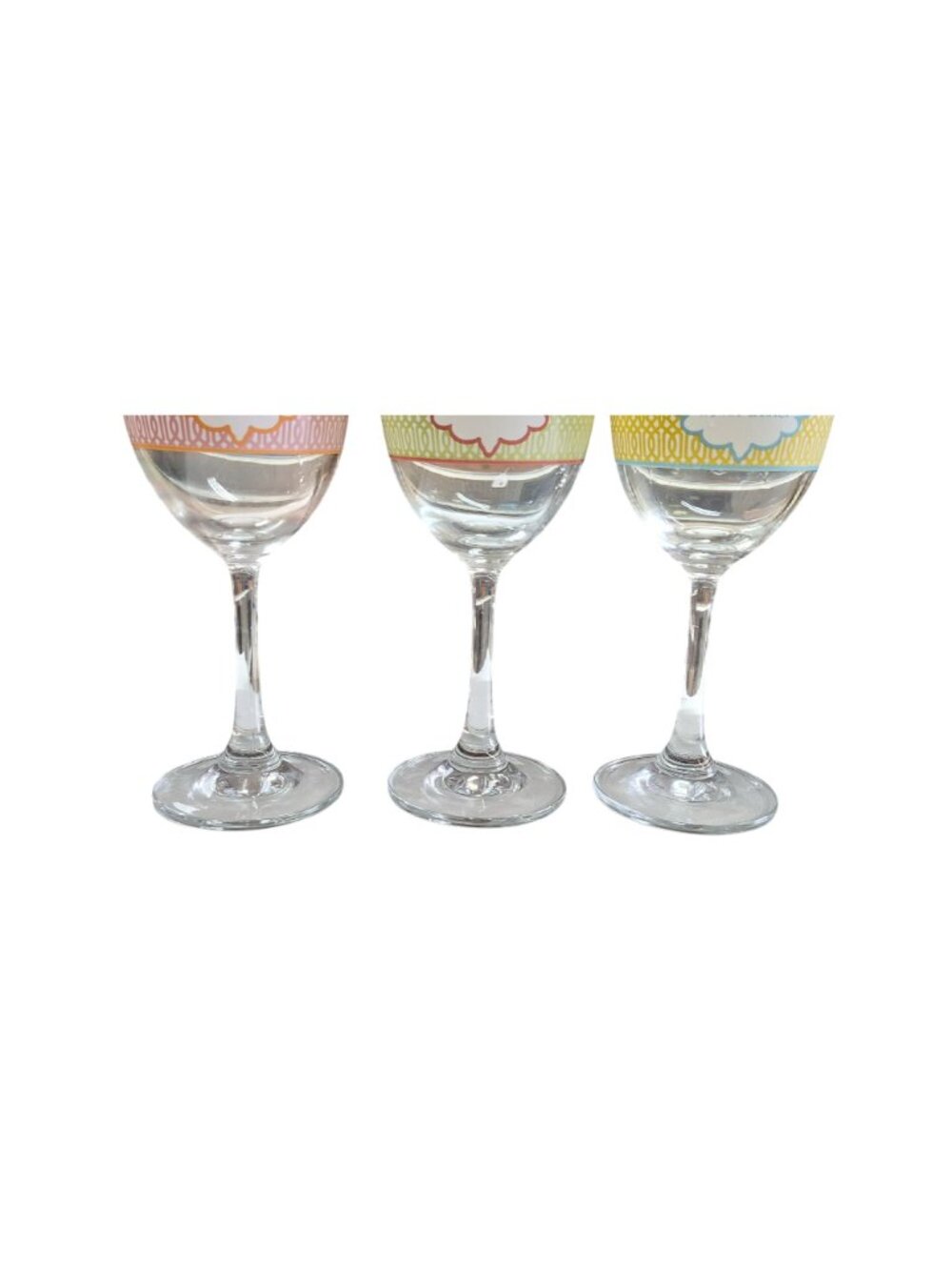 Decorative Wine Glasses LOT 3 Fun Quotes Geometric 8 Inch Pink Green Yellow - Picture 3 of 4